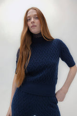 CABLE KNIT MOCK NECK