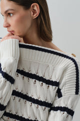 PAULA STRIPED OFF THE SHOULDER SWEATER