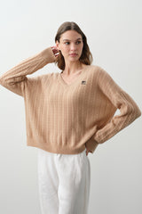 ELINA CASHMERE CABLEKNIT V-NECK