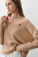 ELINA CASHMERE CABLEKNIT V-NECK