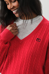 ELINA CASHMERE CABLEKNIT V-NECK