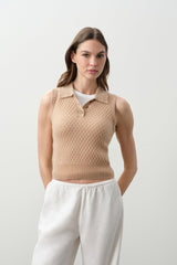 LEYLAH SLEEVELESS CABLE KNIT POLO