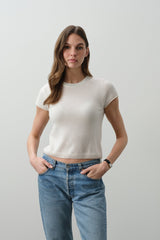 DONNA CAP SLEEVE CASHMERE CREWNECK