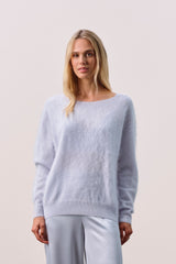 DOVE BRUSHED CASHMERE OFF THE SHOULDER SWEATER