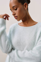 DOVE BRUSHED CASHMERE OFF THE SHOULDER SWEATER