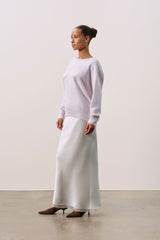 DOVE BRUSHED CASHMERE OFF THE SHOULDER SWEATER