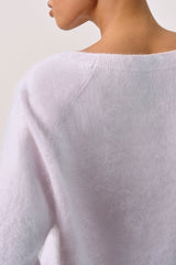 DOVE BRUSHED CASHMERE OFF THE SHOULDER SWEATER